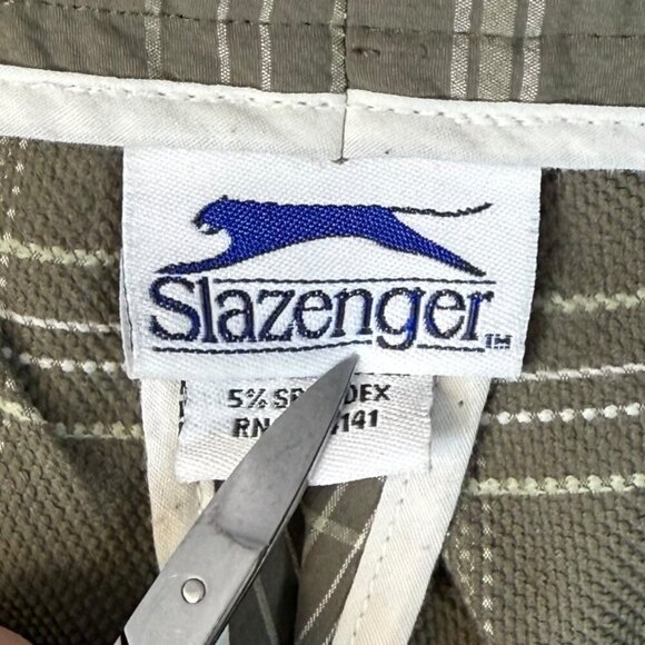 Slazenger Golf Shorts Mens Size 38 Tan Plaid Flat Front Pockets 11" Stretch - Picture 7 of 9